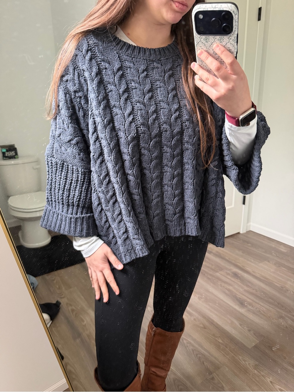 Oversized Cable Knit Sweater - Gray